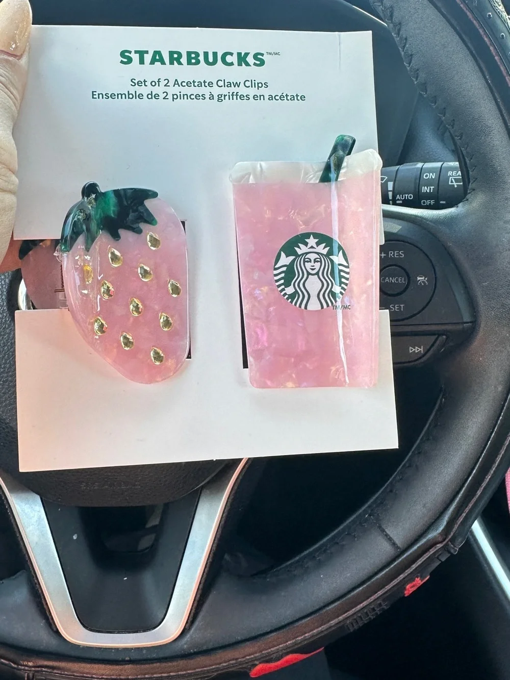 Starbucks Pink Strawberry & Cup Acetate Claw Clips